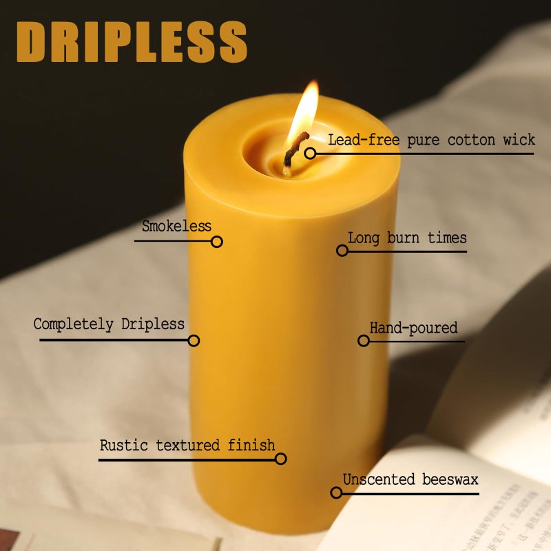 MOSROAD Natural Beeswax Pillar Candles 4 Packs  140 Hours Burn Time  100% Pure Beeswax Candles for Emergency Prayer Home Deco  Bees Wax Candles for Relax  Smokeless & Dripless [2x4 inch] - Image 3